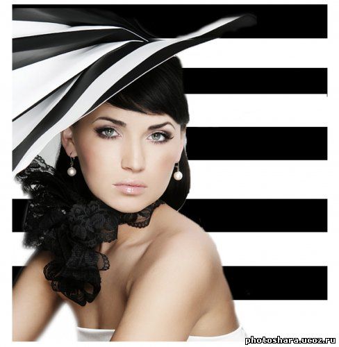 Женский шаблон для фотошоп - Брюнетка в шляпке