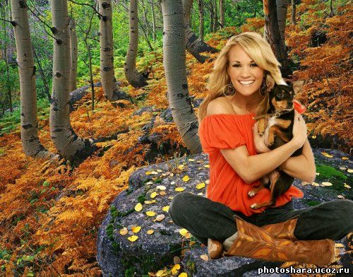 Женский шаблон для фотошоп - В лесу с собачкой